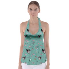 Raccoon Texture Seamless Scrapbooking Hearts Babydoll Tankini Top