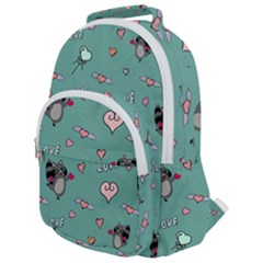 Raccoon Texture Seamless Scrapbooking Hearts Rounded Multi Pocket Backpack