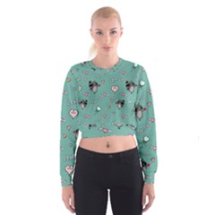 Raccoon Texture Seamless Scrapbooking Hearts Cropped Sweatshirt