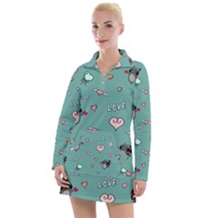 Raccoon Texture Seamless Scrapbooking Hearts Women s Long Sleeve Casual Dress