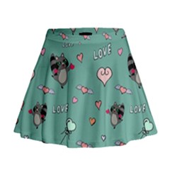 Raccoon Texture Seamless Scrapbooking Hearts Mini Flare Skirt