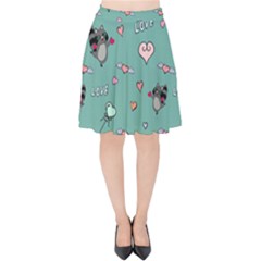 Raccoon Texture Seamless Scrapbooking Hearts Velvet High Waist Skirt