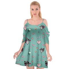 Raccoon Texture Seamless Scrapbooking Hearts Cutout Spaghetti Strap Chiffon Dress