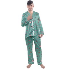 Raccoon Texture Seamless Scrapbooking Hearts Men s Long Sleeve Satin Pajamas Set