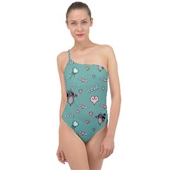 Raccoon Texture Seamless Scrapbooking Hearts Classic One Shoulder Swimsuit