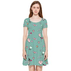 Raccoon Texture Seamless Scrapbooking Hearts Inside Out Cap Sleeve Dress