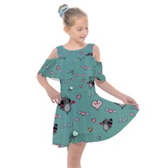 Raccoon Texture Seamless Scrapbooking Hearts Kids  Shoulder Cutout Chiffon Dress