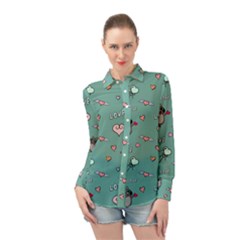 Raccoon Texture Seamless Scrapbooking Hearts Long Sleeve Chiffon Shirt