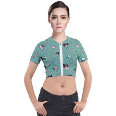 Raccoon Texture Seamless Scrapbooking Hearts Short Sleeve Cropped Jacket