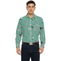 Raccoon Texture Seamless Scrapbooking Hearts Men s Long Sleeve Pocket Shirt 