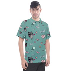 Raccoon Texture Seamless Scrapbooking Hearts Men s Polo Tee