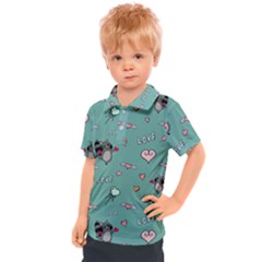 Raccoon Texture Seamless Scrapbooking Hearts Kids  Polo Tee