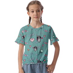 Raccoon Texture Seamless Scrapbooking Hearts Kids  Cuff Sleeve Scrunch Bottom Tee