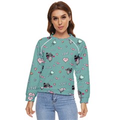 Raccoon Texture Seamless Scrapbooking Hearts Women s Long Sleeve Raglan Tee