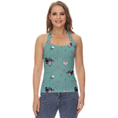 Raccoon Texture Seamless Scrapbooking Hearts Basic Halter Top