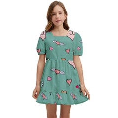 Raccoon Texture Seamless Scrapbooking Hearts Kids  Short Sleeve Dolly Dress