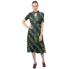 Background Pattern Leaves Texture Design Wallpaper Keyhole Neckline Chiffon Dress
