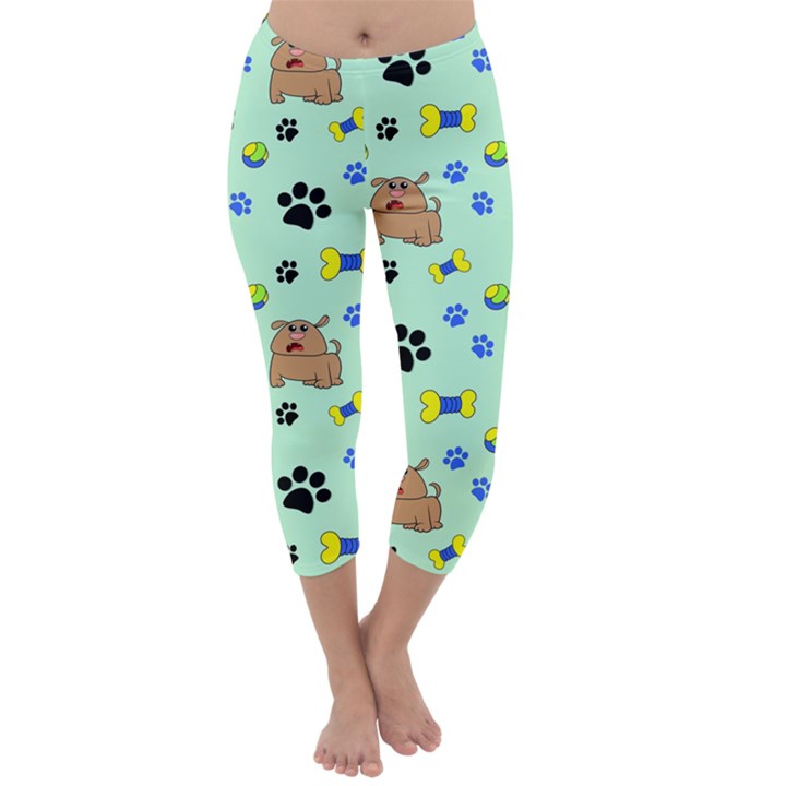 Dog Pattern Seamless Blue Background Scrapbooking Capri Winter Leggings 