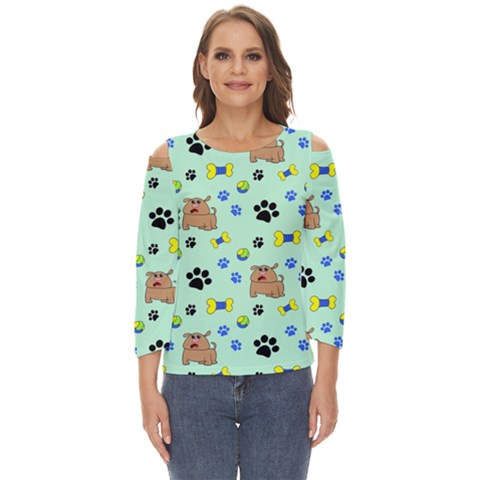 Dog Pattern Seamless Blue Background Scrapbooking Cut Out Wide Sleeve Top by Wegoenart