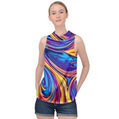 Dancing In The Liquid Light High Neck Satin Top by GardenOfOphir