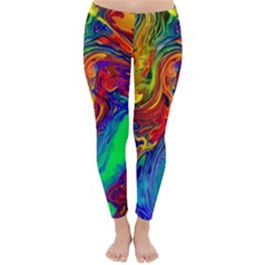 Waves Of Colorful Abstract Liquid Art Classic Winter Leggings by GardenOfOphir