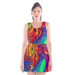 Waves Of Colorful Abstract Liquid Art Scoop Neck Skater Dress by GardenOfOphir