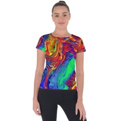 Waves Of Colorful Abstract Liquid Art Short Sleeve Sports Top  by GardenOfOphir