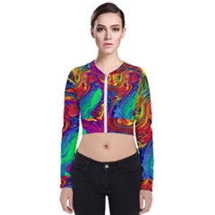 Waves Of Colorful Abstract Liquid Art Long Sleeve Zip Up Bomber Jacket by GardenOfOphir
