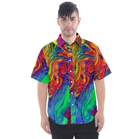 Waves Of Colorful Abstract Liquid Art Men s Short Sleeve Shirt by GardenOfOphir