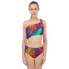 Waves Of Colorful Abstract Liquid Art Spliced Up Two Piece Swimsuit