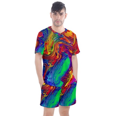 Waves Of Colorful Abstract Liquid Art Men s Mesh Tee And Shorts Set by GardenOfOphir