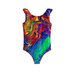 Waves Of Colorful Abstract Liquid Art Kids  Frill Swimsuit by GardenOfOphir