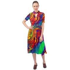 Waves Of Colorful Abstract Liquid Art Keyhole Neckline Chiffon Dress by GardenOfOphir