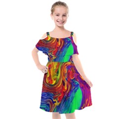 Waves Of Colorful Abstract Liquid Art Kids  Cut Out Shoulders Chiffon Dress by GardenOfOphir