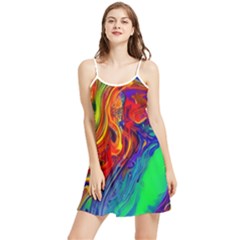 Waves Of Colorful Abstract Liquid Art Summer Frill Dress by GardenOfOphir
