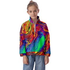 Waves Of Colorful Abstract Liquid Art Kids  Half Zip Hoodie by GardenOfOphir