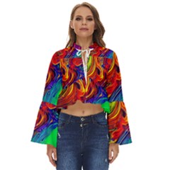 Waves Of Colorful Abstract Liquid Art Boho Long Bell Sleeve Top