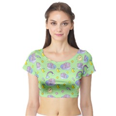 Elephant Sleeping Elephants Background Short Sleeve Crop Top