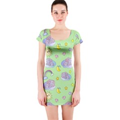 Elephant Sleeping Elephants Background Short Sleeve Bodycon Dress