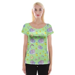 Elephant Sleeping Elephants Background Cap Sleeve Top