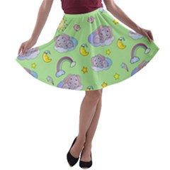 Elephant Sleeping Elephants Background A-line Skater Skirt