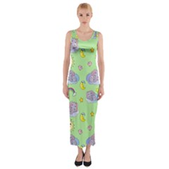 Elephant Sleeping Elephants Background Fitted Maxi Dress