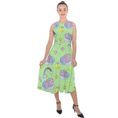 Elephant Sleeping Elephants Background Midi Tie-Back Chiffon Dress