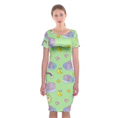 Elephant Sleeping Elephants Background Classic Short Sleeve Midi Dress