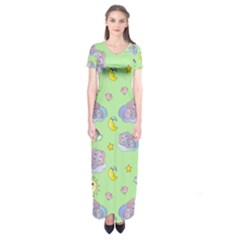 Elephant Sleeping Elephants Background Short Sleeve Maxi Dress