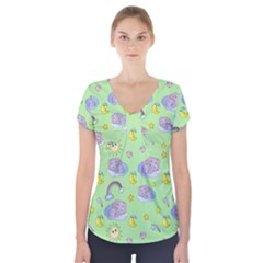 Elephant Sleeping Elephants Background Short Sleeve Front Detail Top