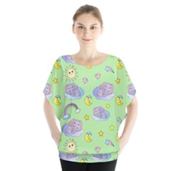 Elephant Sleeping Elephants Background Batwing Chiffon Blouse