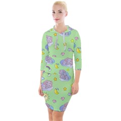 Elephant Sleeping Elephants Background Quarter Sleeve Hood Bodycon Dress