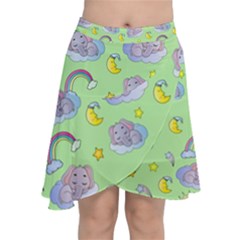 Elephant Sleeping Elephants Background Chiffon Wrap Front Skirt