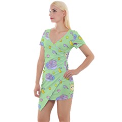 Elephant Sleeping Elephants Background Short Sleeve Asymmetric Mini Dress by Wegoenart